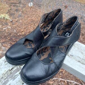 Fly London Mary Jane Style Wedge Black Leather Size 39